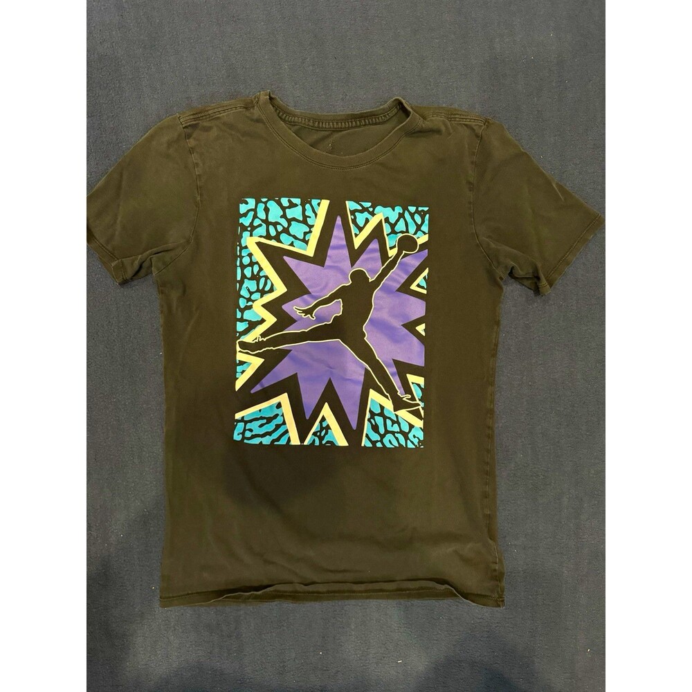 Jordan Mens Black Graphic Retro 8 Aqua Logo T Shirt Short Sleeve Crew Neck